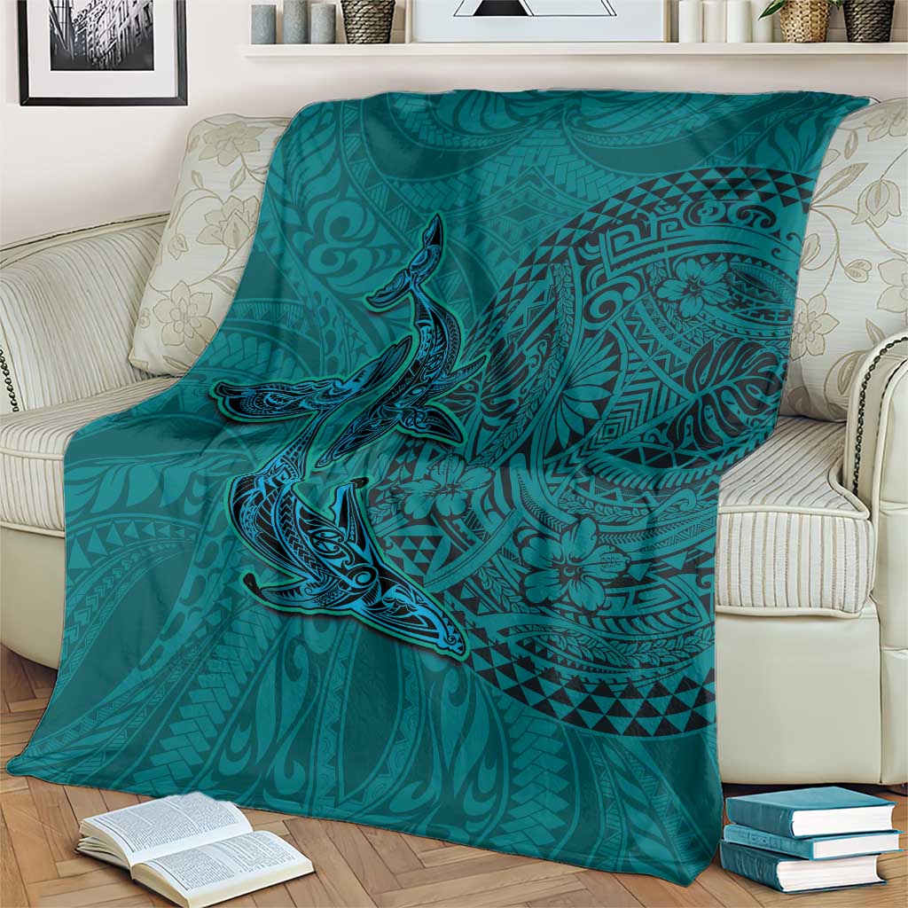 Hawaiian Whales Polynesian Art Motifs Blanket Turquoise Color LT03 - Polynesian Pride