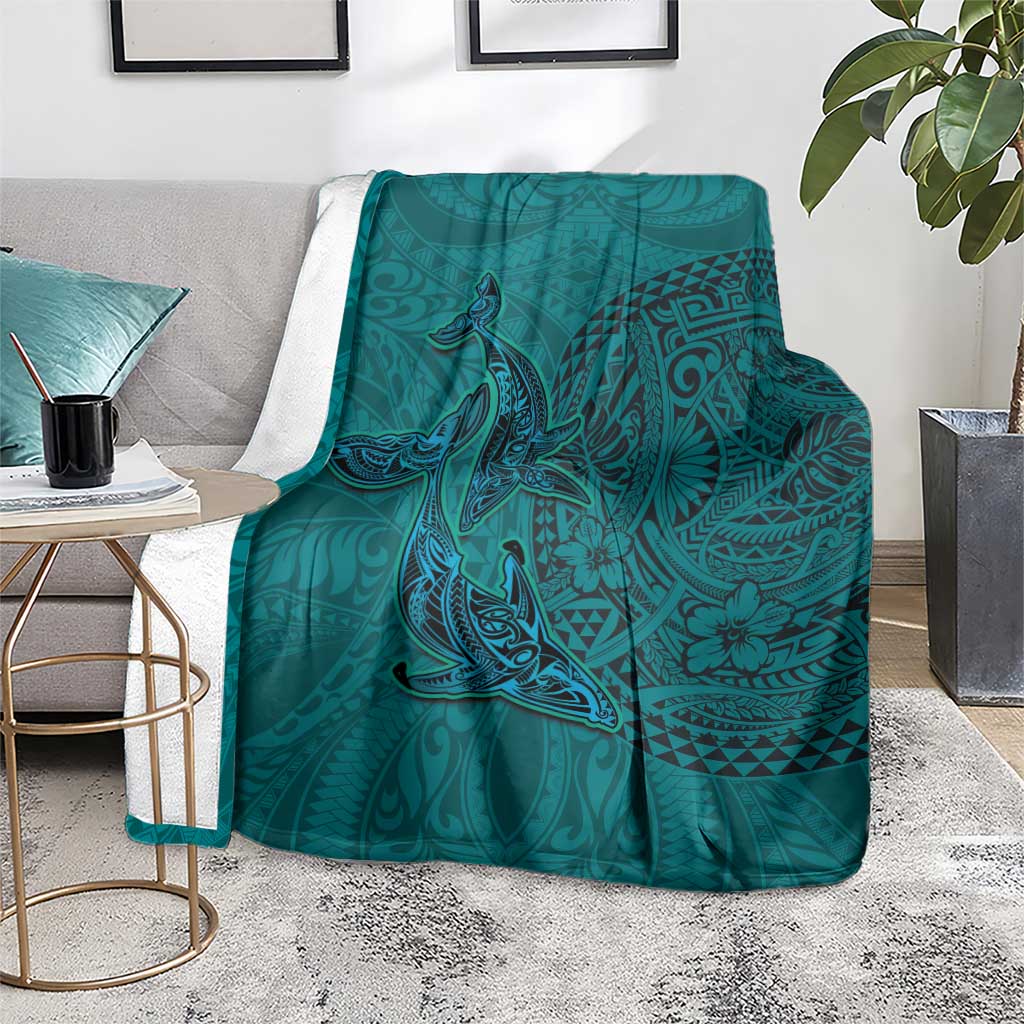 Hawaiian Whales Polynesian Art Motifs Blanket Turquoise Color LT03 - Polynesian Pride