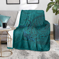 Hawaiian Whales Polynesian Art Motifs Blanket Turquoise Color LT03 - Polynesian Pride