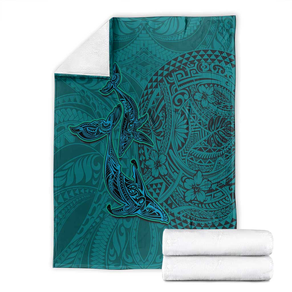 Hawaiian Whales Polynesian Art Motifs Blanket Turquoise Color LT03 - Polynesian Pride