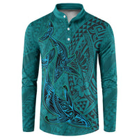 Hawaiian Whales Polynesian Art Motifs Button Sweatshirt Turquoise Color LT03 Turquoise - Polynesian Pride
