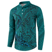 Hawaiian Whales Polynesian Art Motifs Button Sweatshirt Turquoise Color LT03 - Polynesian Pride