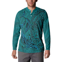 Hawaiian Whales Polynesian Art Motifs Button Sweatshirt Turquoise Color LT03 - Polynesian Pride