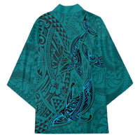 Hawaiian Whales Polynesian Art Motifs Kimono Turquoise Color LT03 - Polynesian Pride