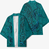 Hawaiian Whales Polynesian Art Motifs Kimono Turquoise Color LT03 - Polynesian Pride