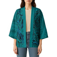 Hawaiian Whales Polynesian Art Motifs Kimono Turquoise Color LT03 - Polynesian Pride