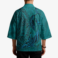 Hawaiian Whales Polynesian Art Motifs Kimono Turquoise Color LT03 - Polynesian Pride