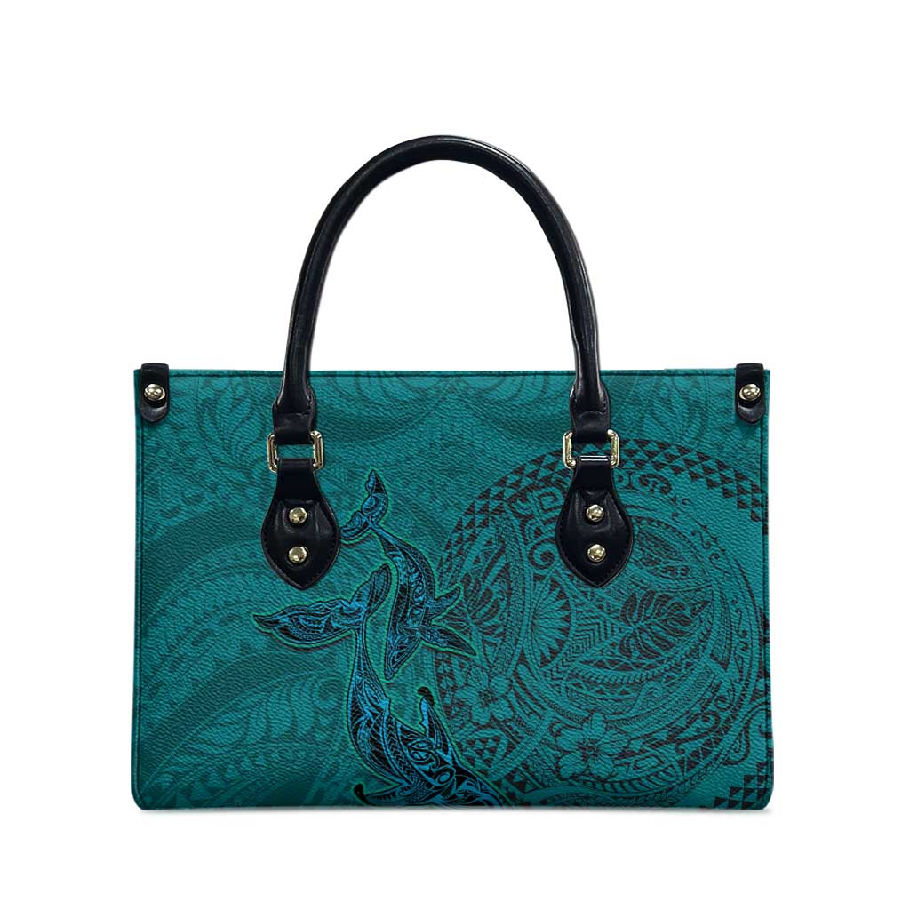 Hawaiian Whales Polynesian Art Motifs Leather Bag Turquoise Color LT03 - Polynesian Pride