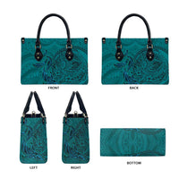 Hawaiian Whales Polynesian Art Motifs Leather Bag Turquoise Color LT03 - Polynesian Pride
