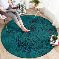 Hawaiian Whales Polynesian Art Motifs Round Carpet Turquoise Color LT03 - Polynesian Pride