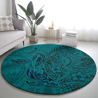 Hawaiian Whales Polynesian Art Motifs Round Carpet Turquoise Color LT03 - Polynesian Pride