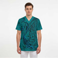 Hawaiian Whales Polynesian Art Motifs Scrub Top Turquoise Color LT03 - Polynesian Pride