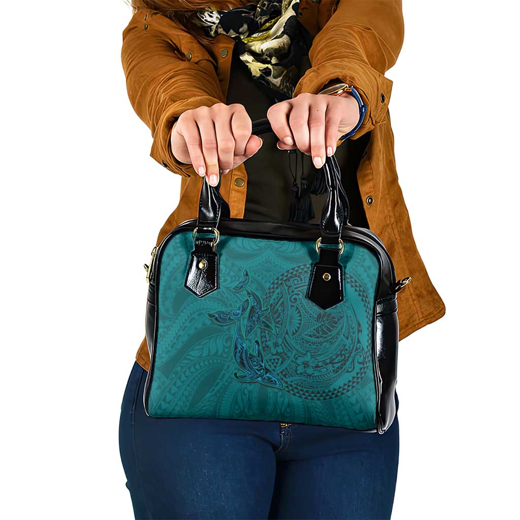 Hawaiian Whales Polynesian Art Motifs Shoulder Handbag Turquoise Color LT03 One Size Turquoise - Polynesian Pride