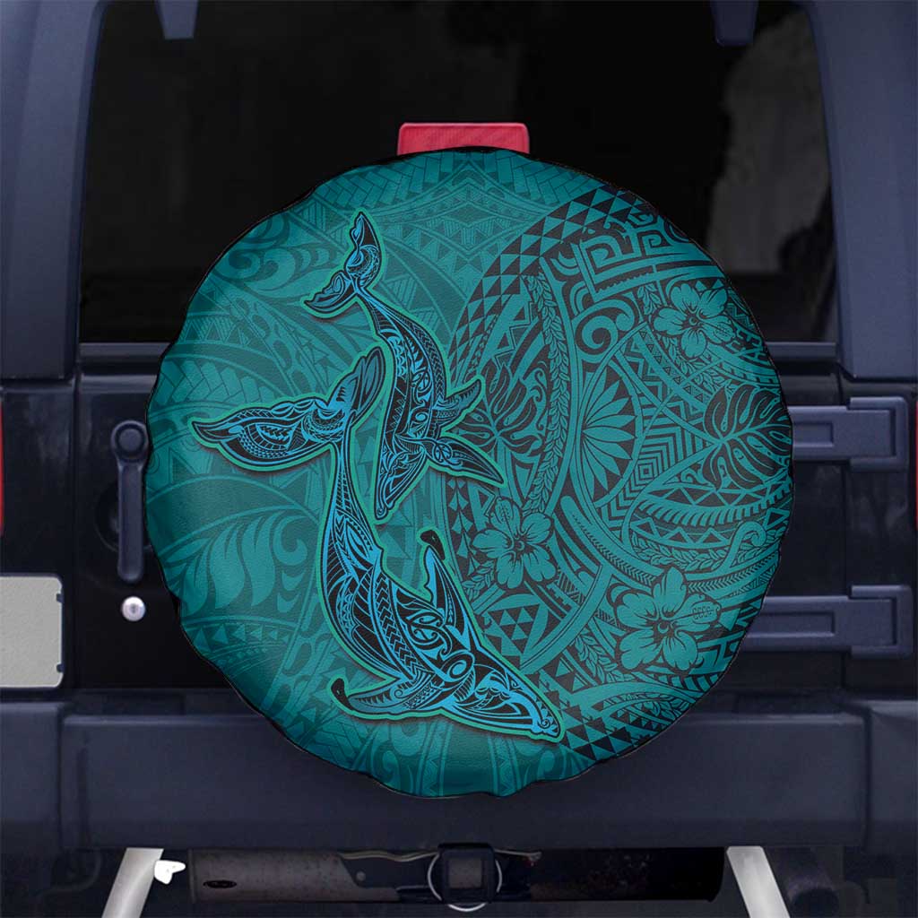Hawaiian Whales Polynesian Art Motifs Spare Tire Cover Turquoise Color LT03 No hole Turquoise - Polynesian Pride