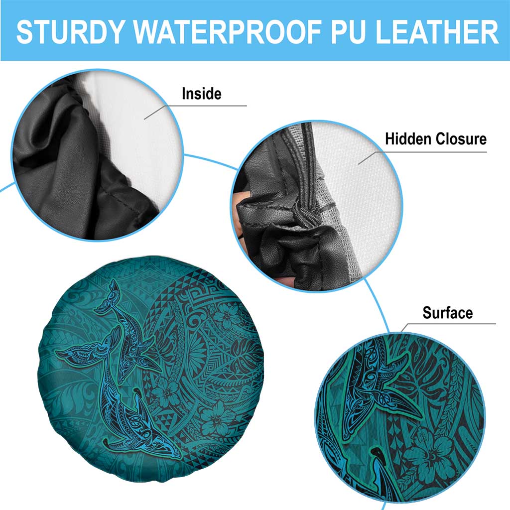 Hawaiian Whales Polynesian Art Motifs Spare Tire Cover Turquoise Color LT03 - Polynesian Pride