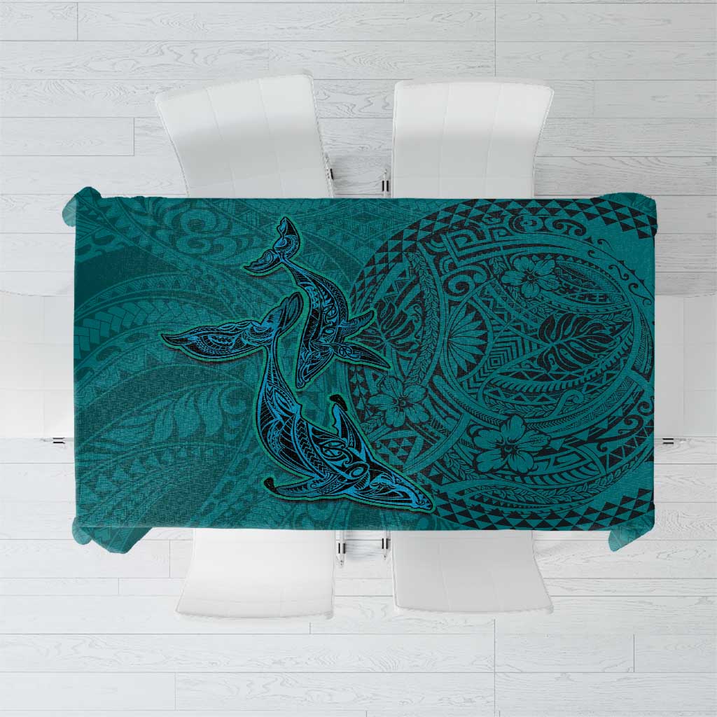 Hawaiian Whales Polynesian Art Motifs Tablecloth Turquoise Color LT03 Turquoise - Polynesian Pride
