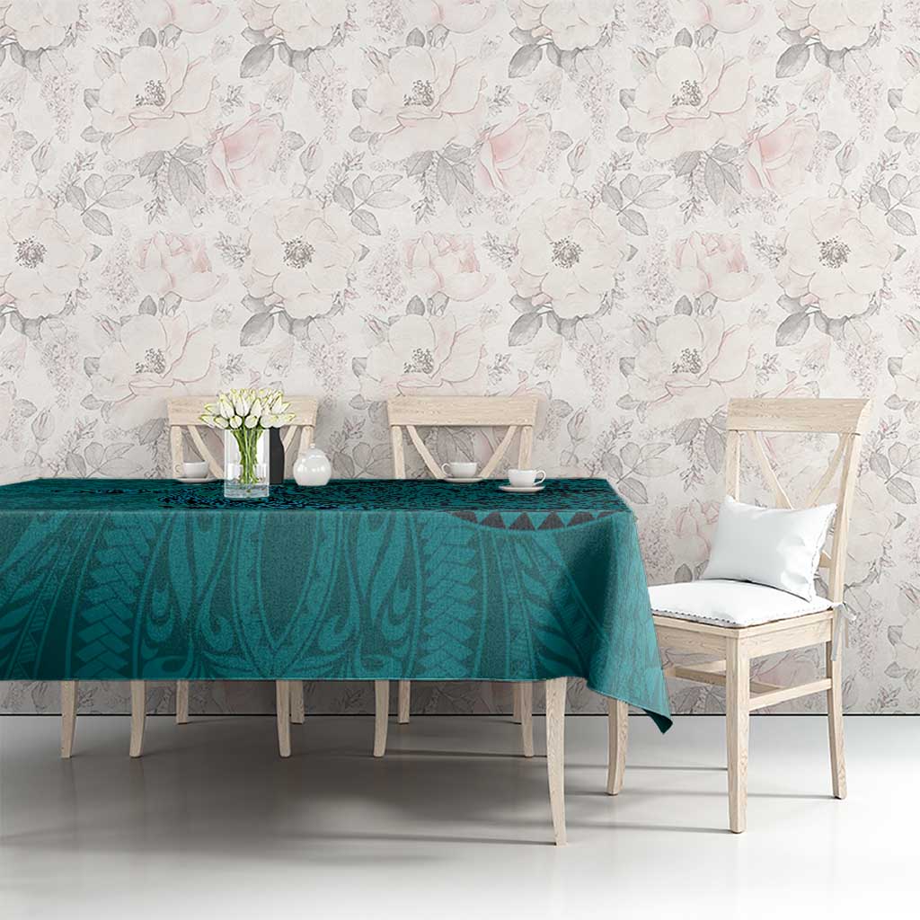 Hawaiian Whales Polynesian Art Motifs Tablecloth Turquoise Color LT03 - Polynesian Pride