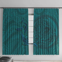 Hawaiian Whales Polynesian Art Motifs Window Curtain Turquoise Color LT03 With Hooks Turquoise - Polynesian Pride