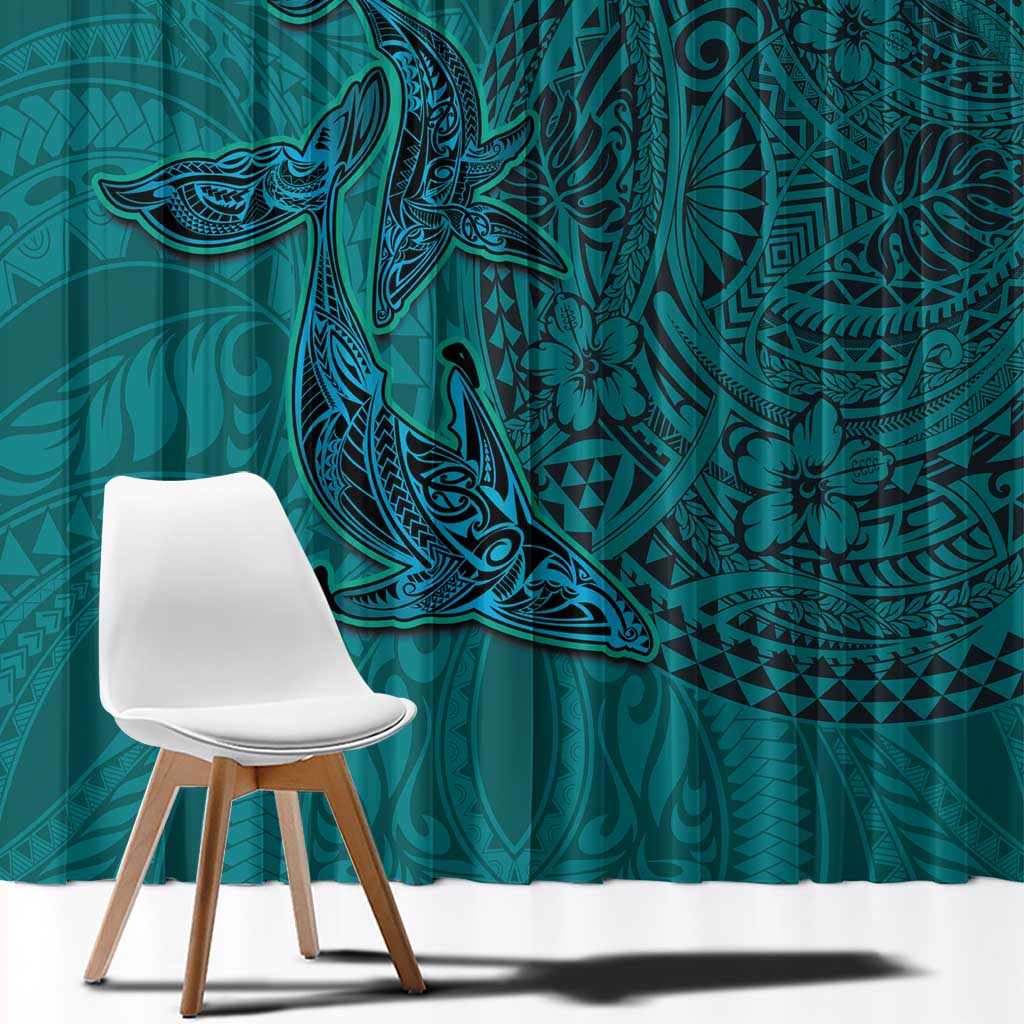 Hawaiian Whales Polynesian Art Motifs Window Curtain Turquoise Color LT03 - Polynesian Pride