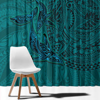Hawaiian Whales Polynesian Art Motifs Window Curtain Turquoise Color LT03 - Polynesian Pride