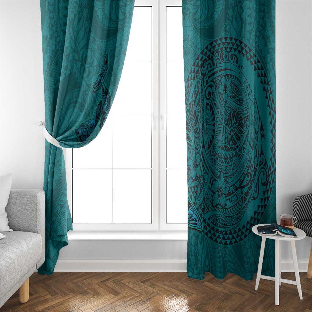 Hawaiian Whales Polynesian Art Motifs Window Curtain Turquoise Color LT03 - Polynesian Pride