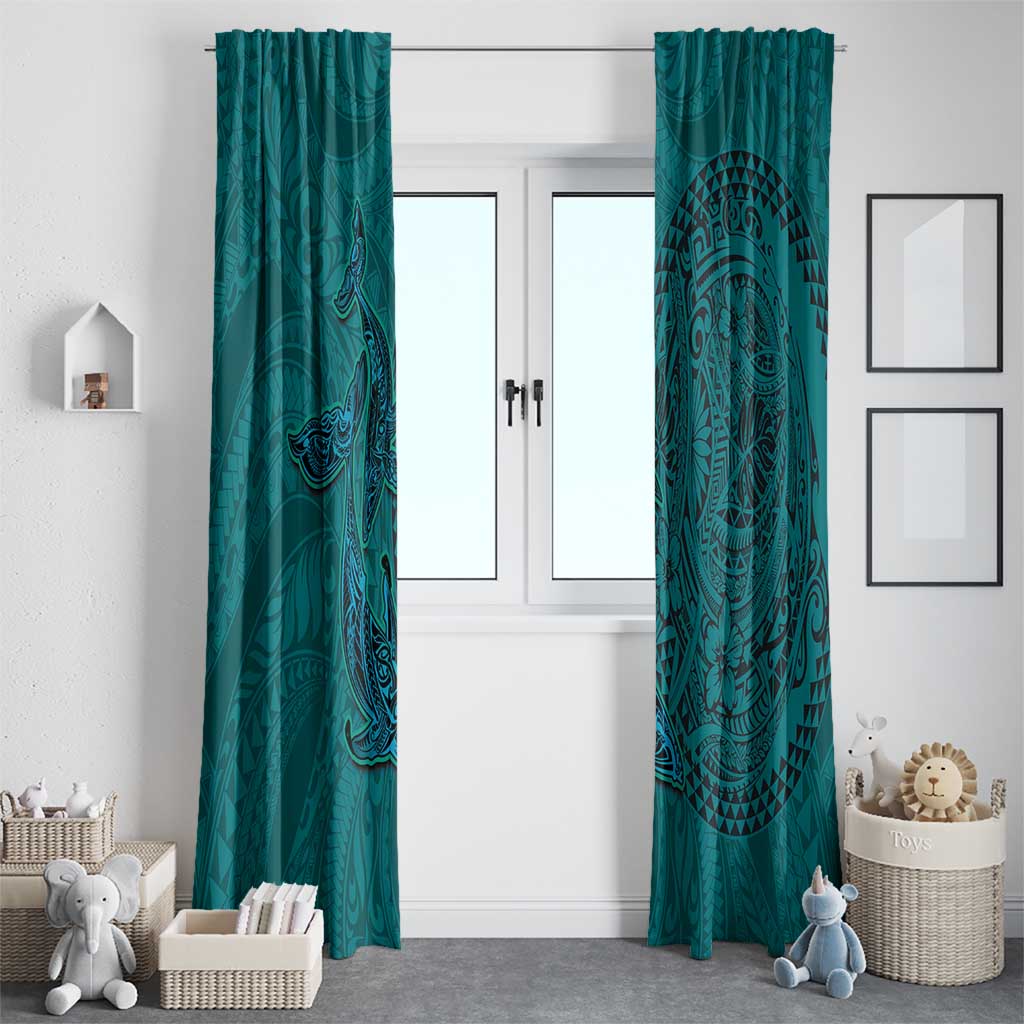 Hawaiian Whales Polynesian Art Motifs Window Curtain Turquoise Color LT03 - Polynesian Pride