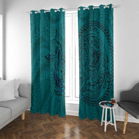 Hawaiian Whales Polynesian Art Motifs Window Curtain Turquoise Color LT03 With Grommets Turquoise - Polynesian Pride