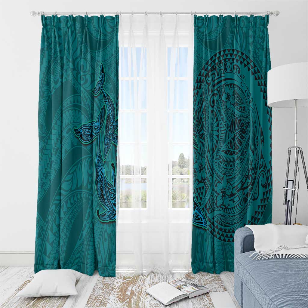 Hawaiian Whales Polynesian Art Motifs Window Curtain Turquoise Color LT03 - Polynesian Pride
