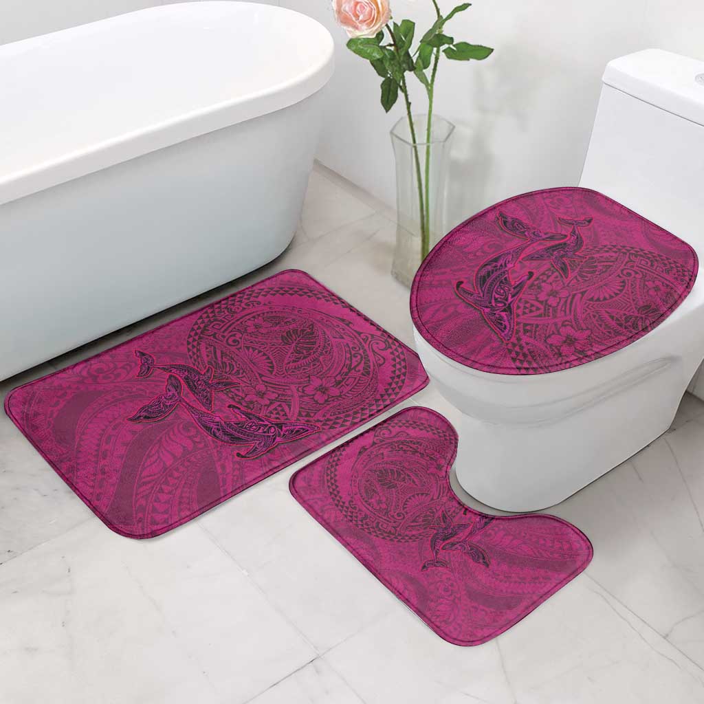 Hawaiian Whales Polynesian Art Motifs Bathroom Set Pink Color LT03 - Polynesian Pride