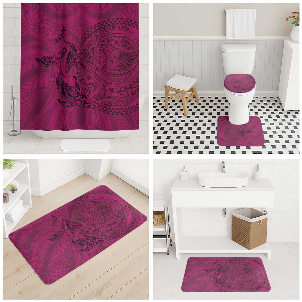 Hawaiian Whales Polynesian Art Motifs Bathroom Set Pink Color LT03 - Polynesian Pride