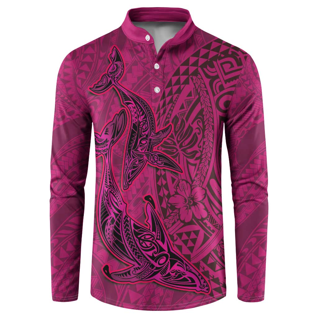 Hawaiian Whales Polynesian Art Motifs Button Sweatshirt Pink Color LT03 Pink - Polynesian Pride