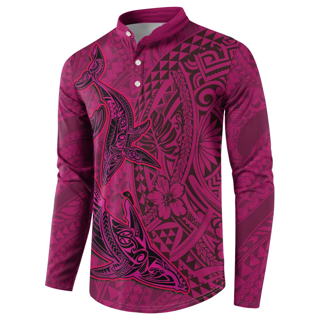 Hawaiian Whales Polynesian Art Motifs Button Sweatshirt Pink Color LT03 - Polynesian Pride