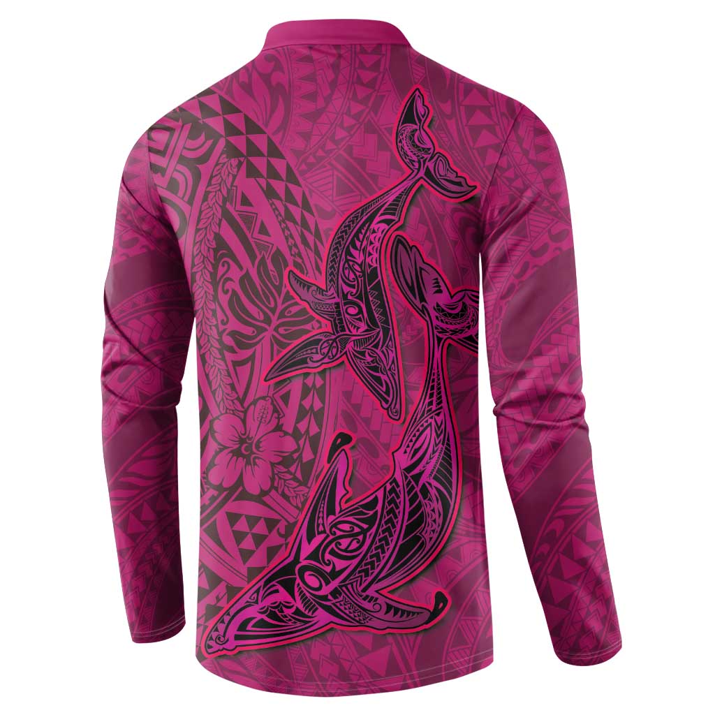 Hawaiian Whales Polynesian Art Motifs Button Sweatshirt Pink Color LT03 - Polynesian Pride