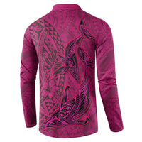 Hawaiian Whales Polynesian Art Motifs Button Sweatshirt Pink Color LT03 - Polynesian Pride