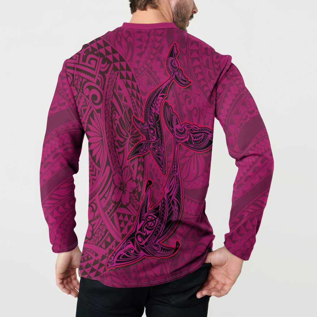 Hawaiian Whales Polynesian Art Motifs Button Sweatshirt Pink Color LT03 - Polynesian Pride