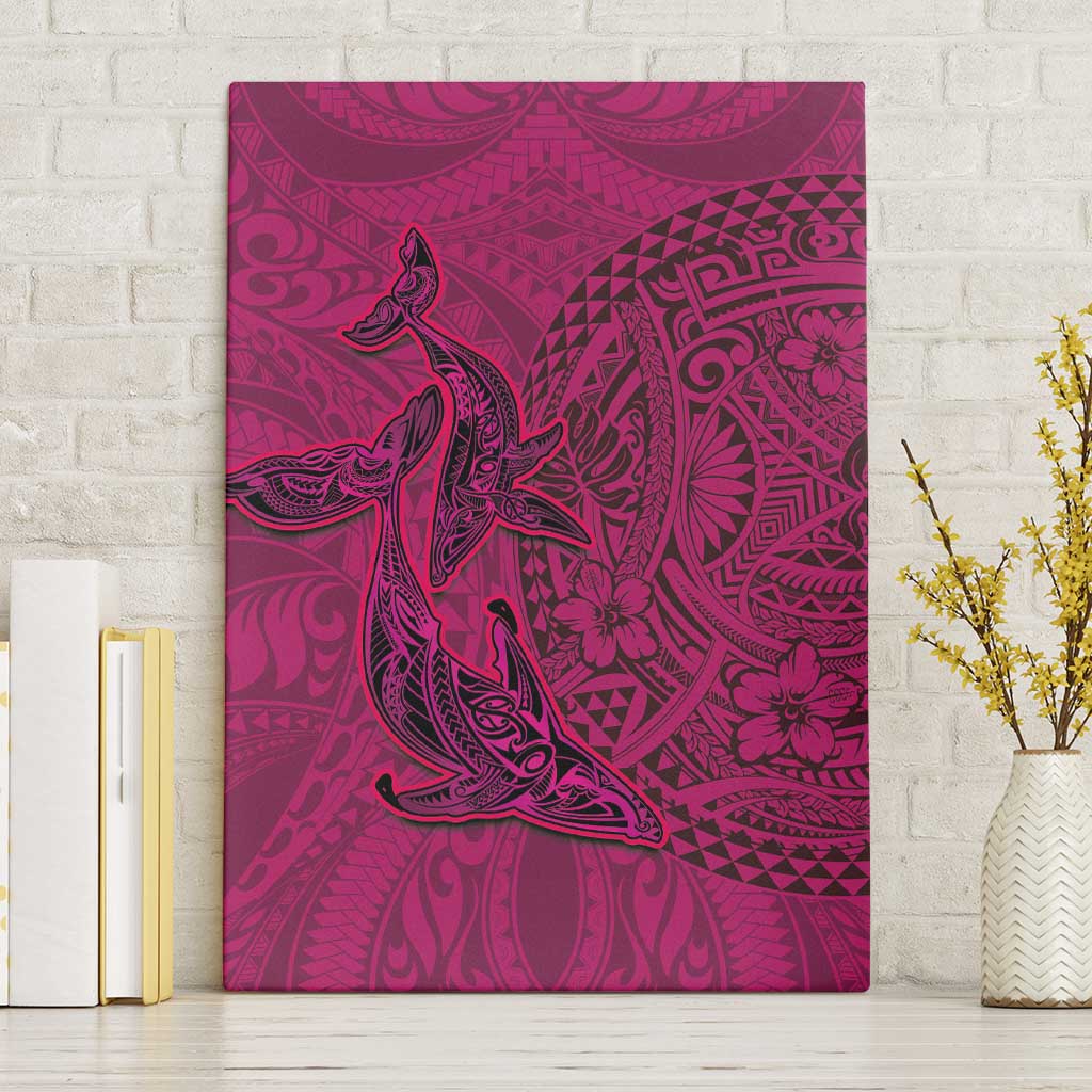 Hawaiian Whales Polynesian Art Motifs Canvas Wall Art Pink Color LT03 Without Frame Pink - Polynesian Pride