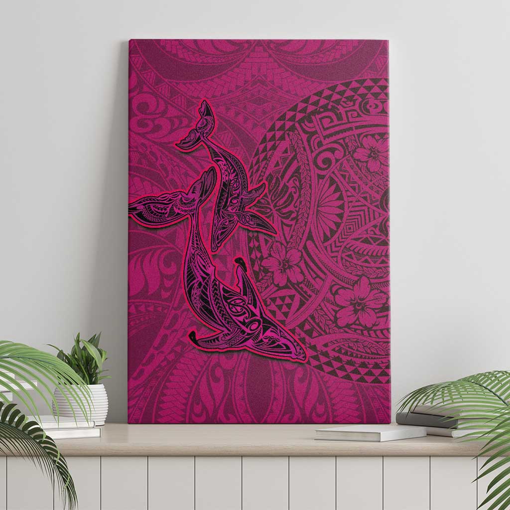 Hawaiian Whales Polynesian Art Motifs Canvas Wall Art Pink Color LT03 - Polynesian Pride