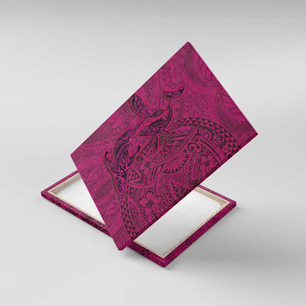 Hawaiian Whales Polynesian Art Motifs Canvas Wall Art Pink Color LT03 With Frame Pink - Polynesian Pride