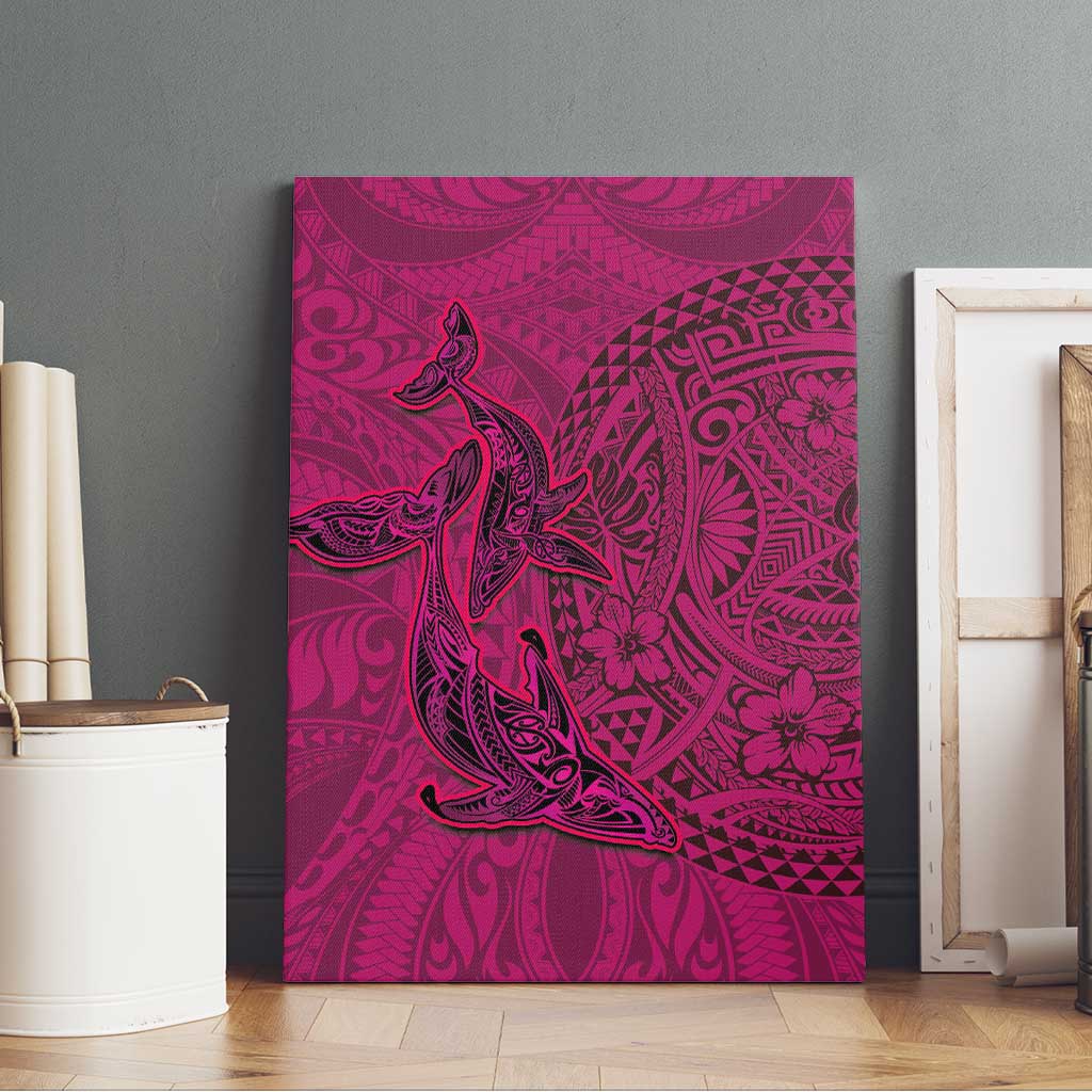 Hawaiian Whales Polynesian Art Motifs Canvas Wall Art Pink Color LT03 - Polynesian Pride