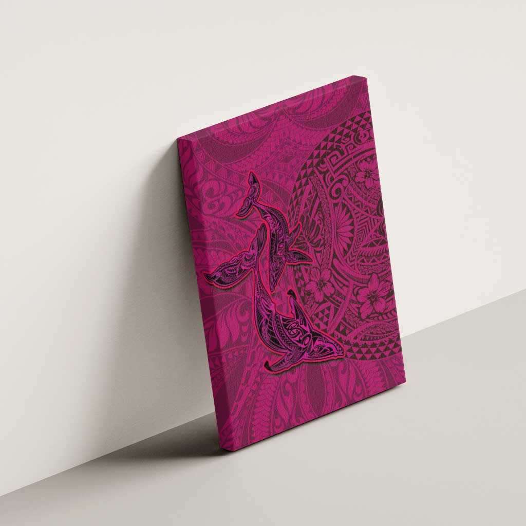 Hawaiian Whales Polynesian Art Motifs Canvas Wall Art Pink Color LT03 - Polynesian Pride