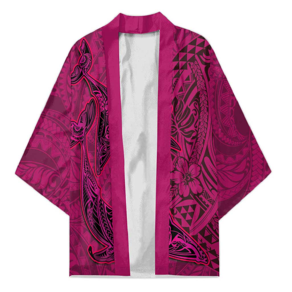 Hawaiian Whales Polynesian Art Motifs Kimono Pink Color LT03 Unisex Pink - Polynesian Pride