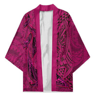 Hawaiian Whales Polynesian Art Motifs Kimono Pink Color LT03 Unisex Pink - Polynesian Pride