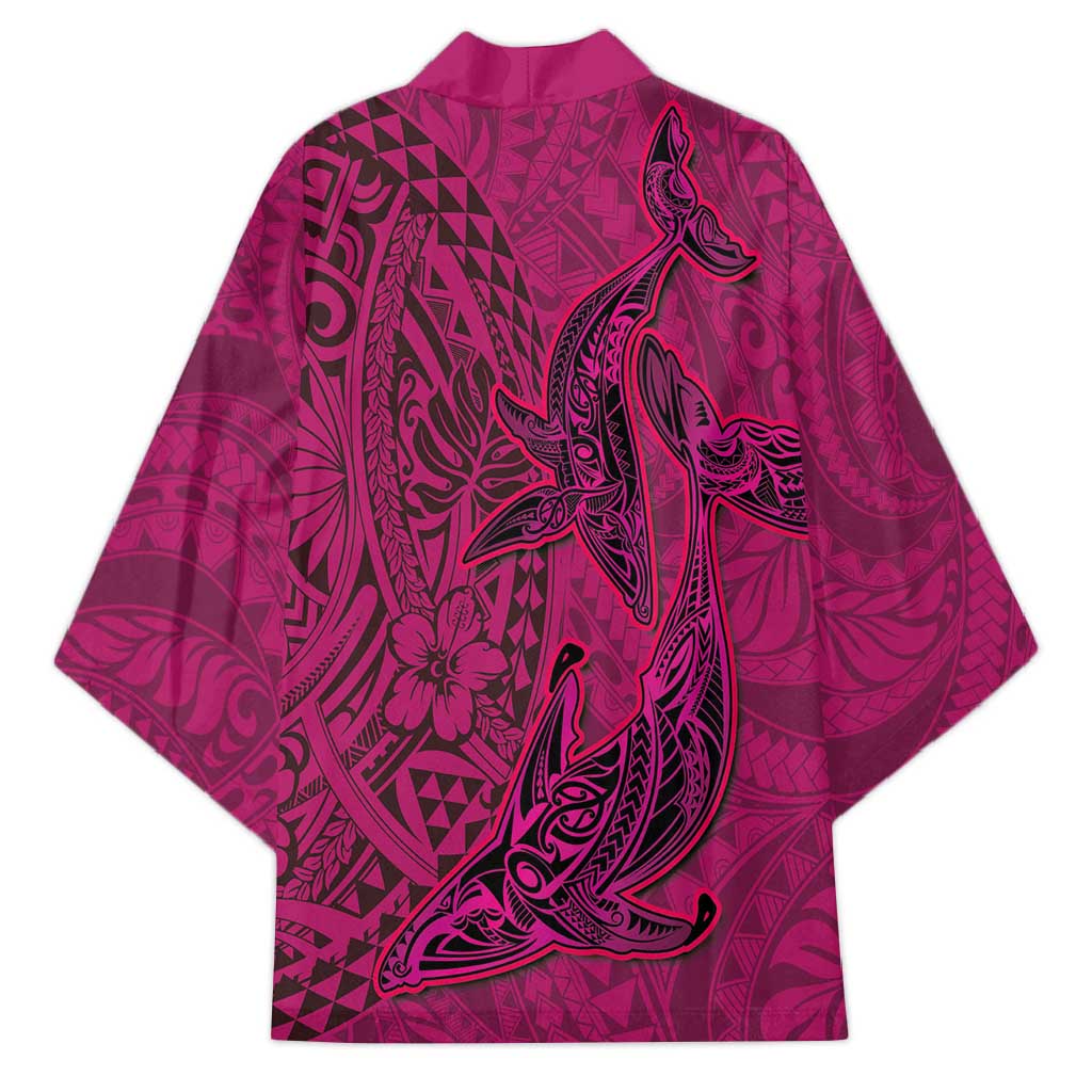 Hawaiian Whales Polynesian Art Motifs Kimono Pink Color LT03 - Polynesian Pride