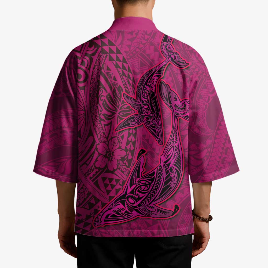 Hawaiian Whales Polynesian Art Motifs Kimono Pink Color LT03 - Polynesian Pride