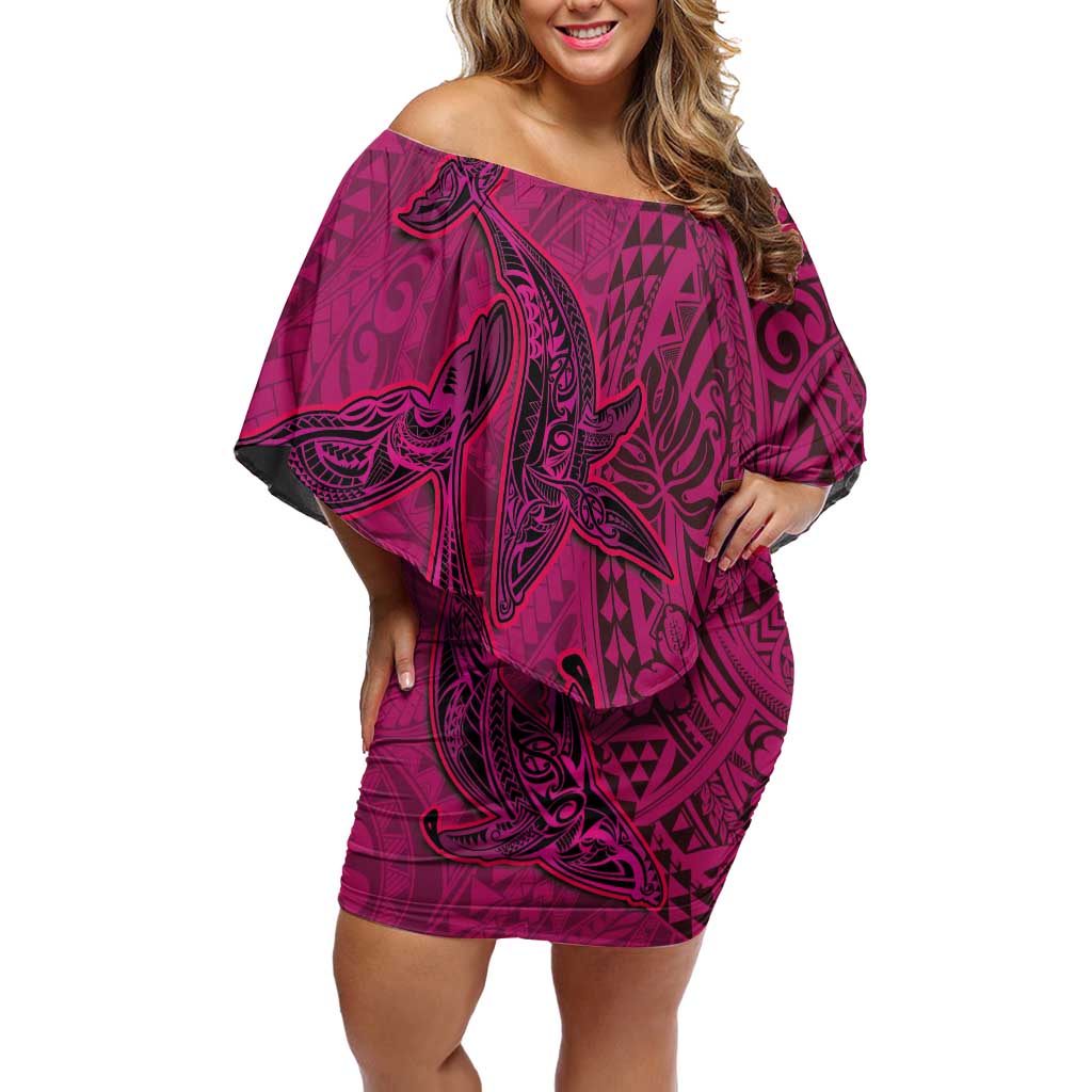 Hawaiian Whales Polynesian Art Motifs Off Shoulder Short Dress Pink Color LT03 Women Pink - Polynesian Pride