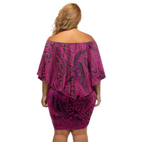 Hawaiian Whales Polynesian Art Motifs Off Shoulder Short Dress Pink Color LT03 - Polynesian Pride
