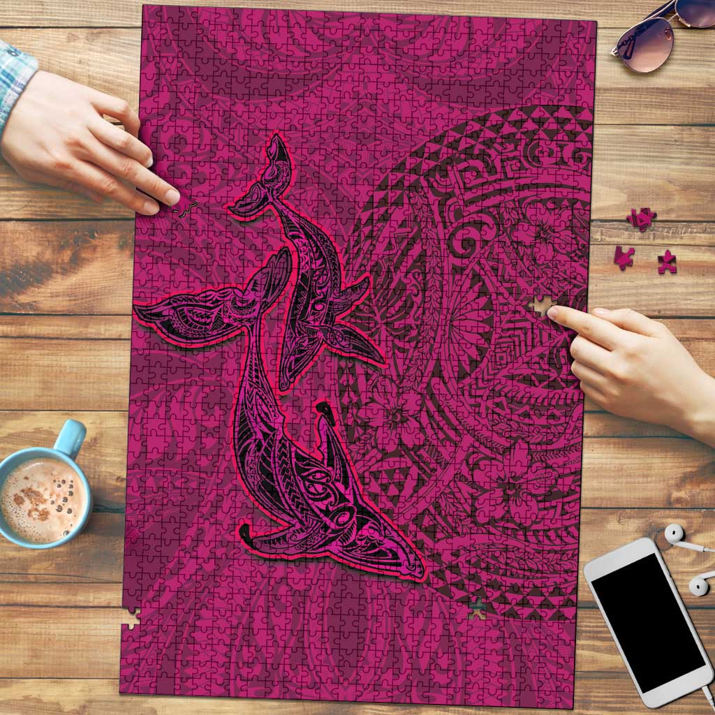 Hawaiian Whales Polynesian Art Motifs Puzzle Pink Color LT03 Pink - Polynesian Pride