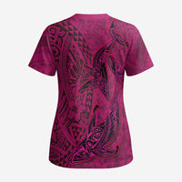Hawaiian Whales Polynesian Art Motifs Scrub Top Pink Color LT03 - Polynesian Pride