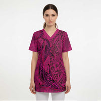 Hawaiian Whales Polynesian Art Motifs Scrub Top Pink Color LT03 - Polynesian Pride