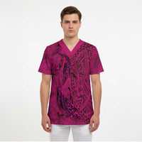 Hawaiian Whales Polynesian Art Motifs Scrub Top Pink Color LT03 - Polynesian Pride